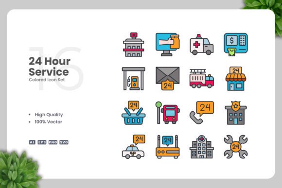 24 Hour Service Color Icons: A Versatile Design Solution for Modern Projects