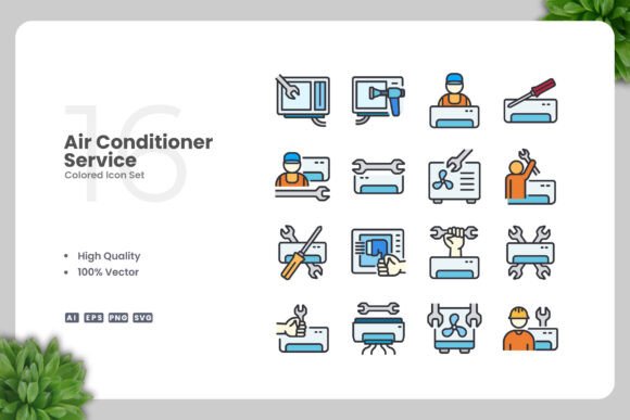 Air Conditioner Service Color Icons: A Versatile Design Solution