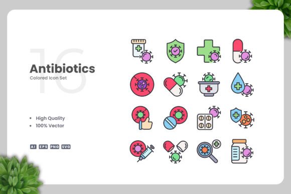 Antibiotics Color Icons for Creative Projects