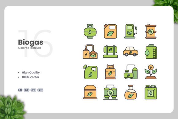 Biogas Color Icons for Modern Design Needs