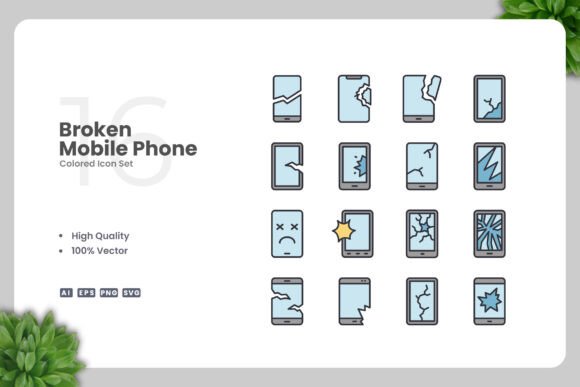 Broken Mobile Phone Color Icons: A Modern Design Solution for Digital and Print Media