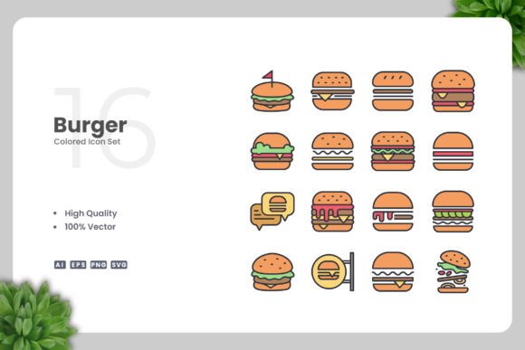 Burger Color Icons for Modern Design Projects