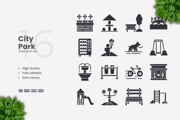 City Park Solid Icons for Streamlined Design Workflows