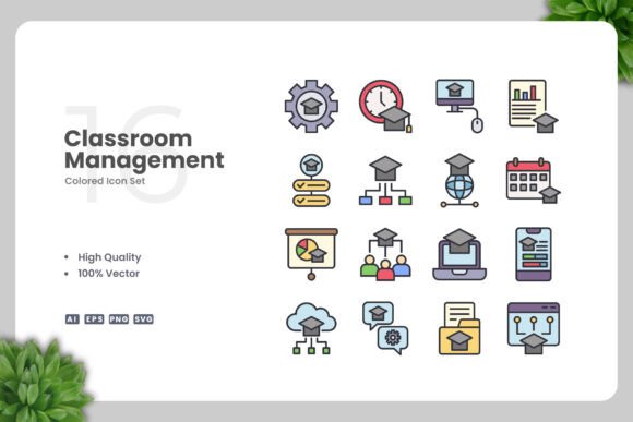 Classroom Management Color Icons for Modern Design Needs