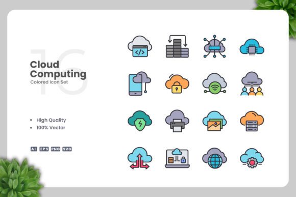 Cloud Computing Color Icons for Modern Design Workflows