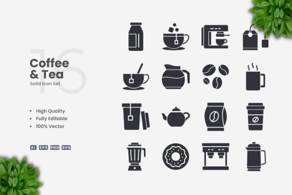 Coffee and Tea Solid Icons for Modern Design Projects