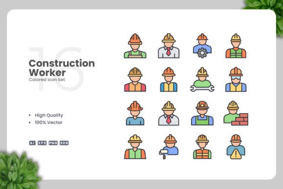 Construction Worker Color Icons for Modern Design Projects
