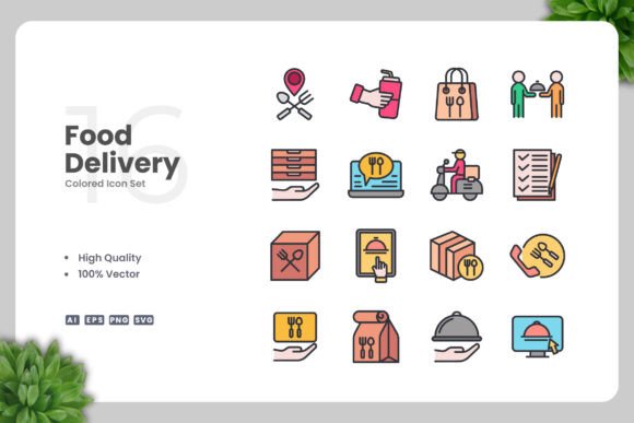 Food Delivery Color Icons: A Versatile Design Solution