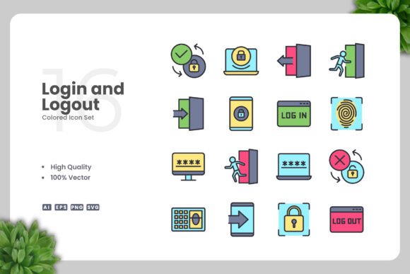 Login and Logout Color Icons for Modern Design Projects