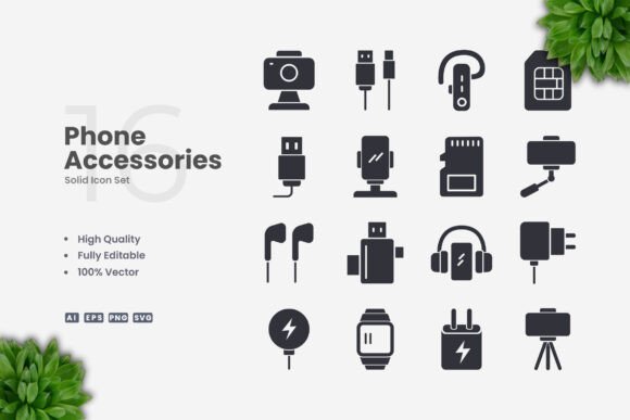 Phone Accessories Solid Icons for Modern Design Projects