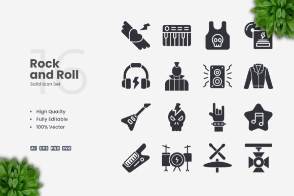Rock and Roll Solid Icons: A Versatile Design Solution