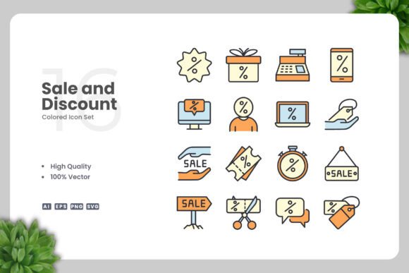 Sale and Discount Color Icons for Creative Projects