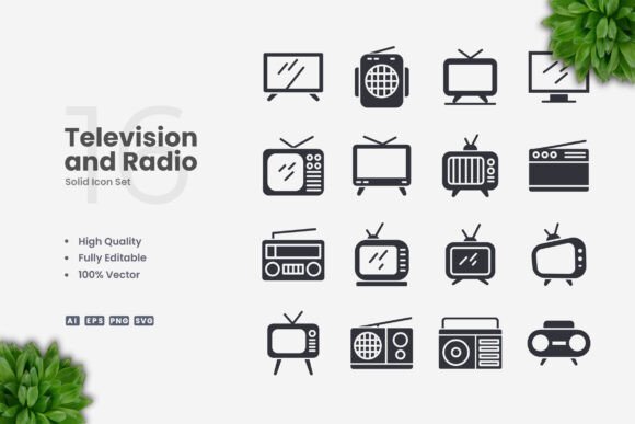 Tv and Radio Solid Icons: A Versatile Design Solution