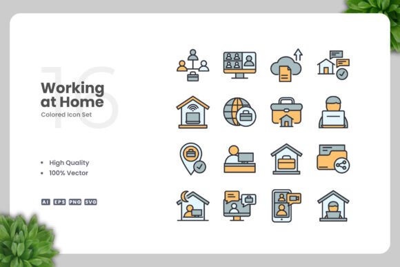 Working at Home Color Icons
